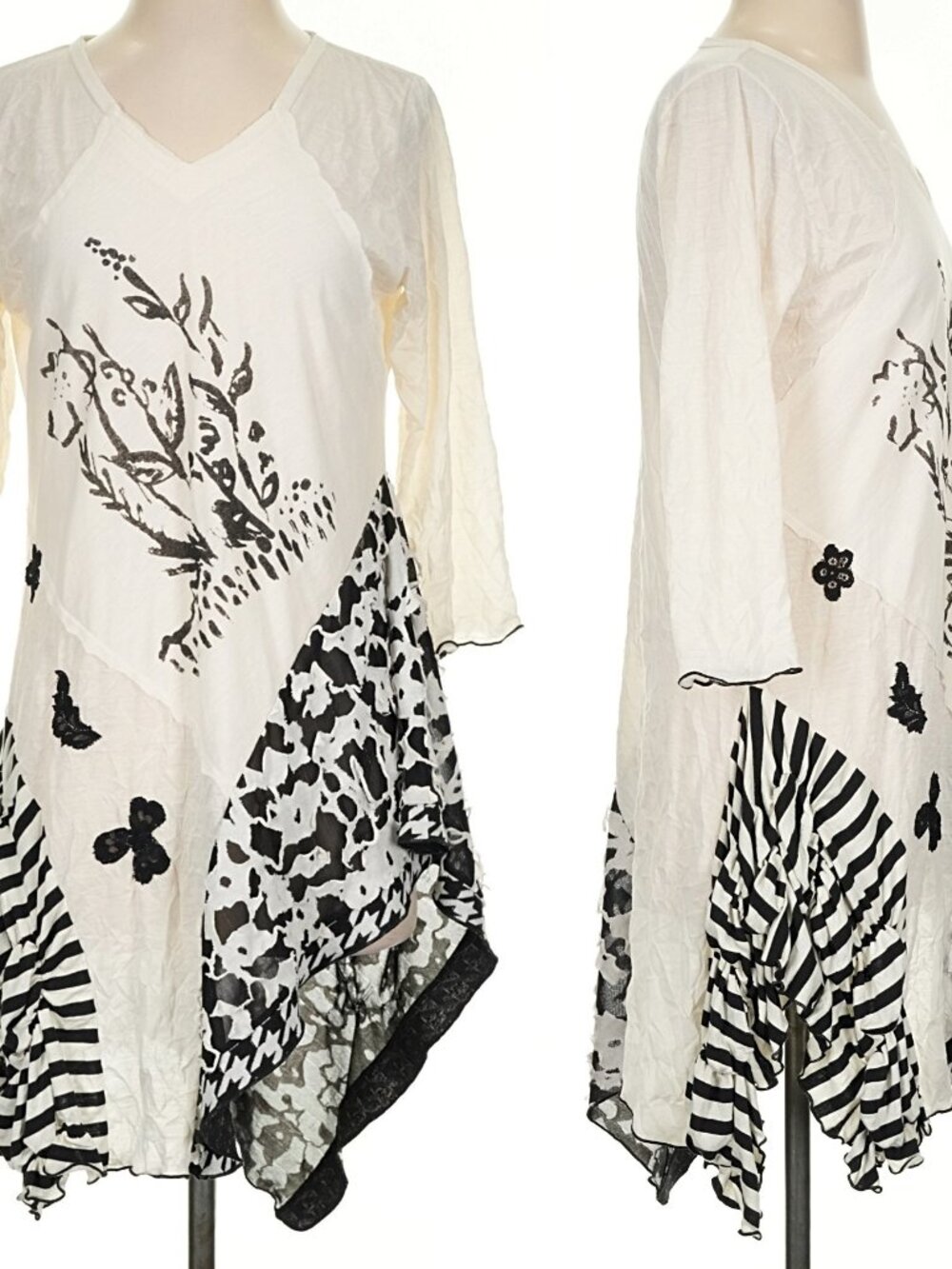 Lee Andersen Wearable Art Sketch Tunic S Ruched Drape, Raw Seams, Lettuce Edge